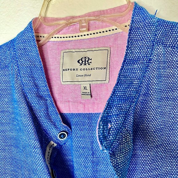 Report Collection Men's Short  Sleeve Button Down Soft Linen Blend Shirt XL - Picture 4 of 7